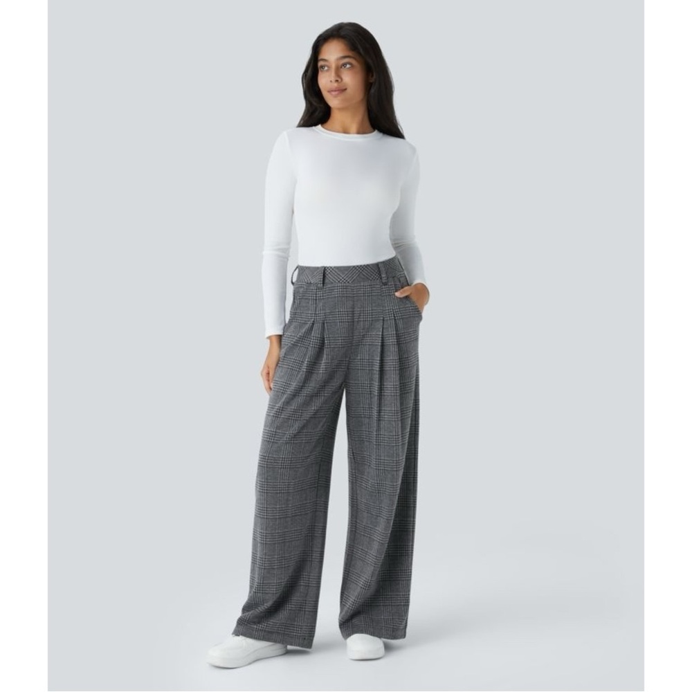 HALARA Gray Plaid Wide Leg Pants - Picture 3 of 11